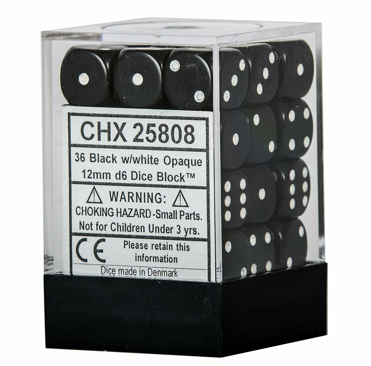 12mm d6 Opaque - Black / White (36ct / block)