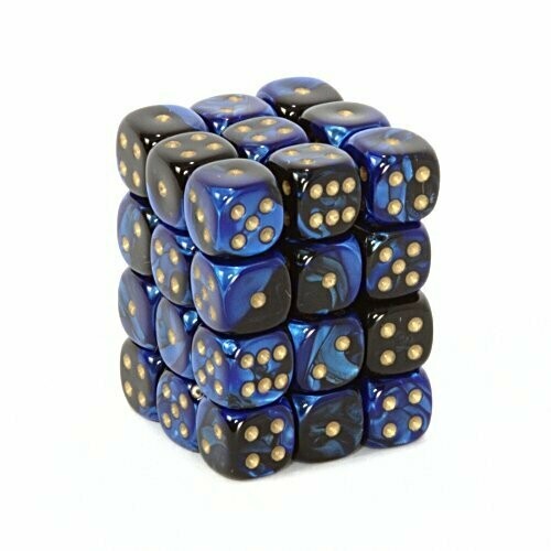 12mm d6 Gemini - Black-Blue / Gold (36ct / block)