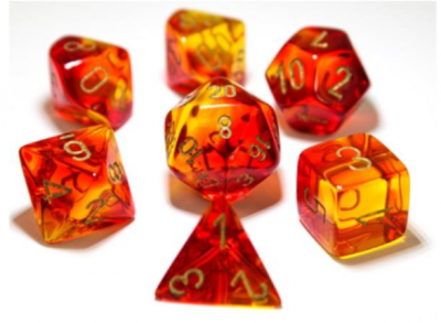 Chessex Lab Dice: Polyhedral 7-Die RPG Set - Gemini:Translucent Red - Yellow / Gold