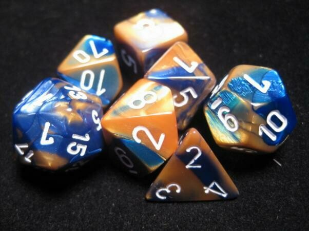 Polyhedral 7-die RPG Set (Chessex), Gemini - Blue-Gold / White