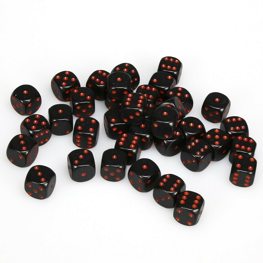 12mm d6 Opaque - Black / Red (Sold Individually)