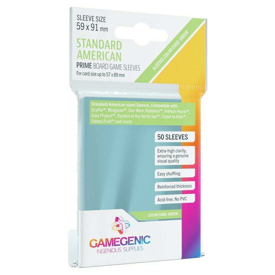 Prime Board Game Card Sleeves: Standard American - Green Label, 50/pk