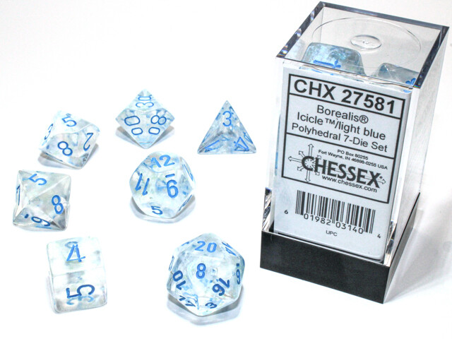 Polyhedral 7-die RPG Set: Borealis Luminary - Icicle / Light Blue (Chessex)