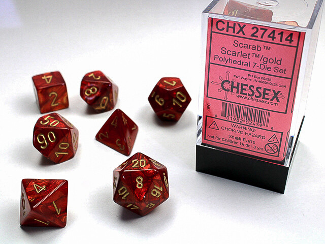 Polyhedral 7-die RPG Set (Chessex), Scarab - Scarlet / Gold