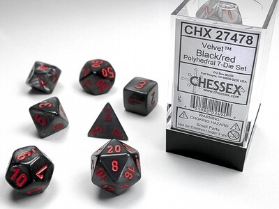 Polyhedral 7-die RPG Set (Chessex), Velvet - Black / Red