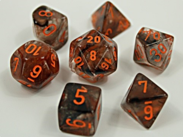 Chessex Lab Dice: Polyhedral 7-Die RPG Set - Nebula: Copper Matrix / Orange - Luminary Effect