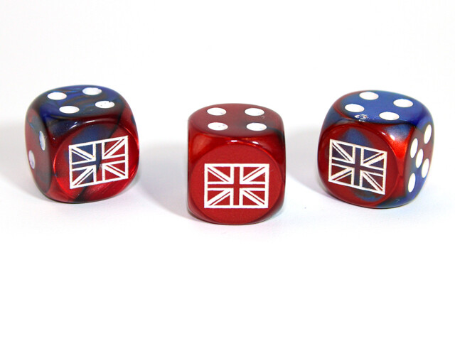 Axis and Allies d6 dice: United Kingdom – Gemini Blue-Red / White (Chessex)