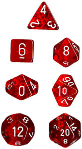 Polyhedral 7-die RPG Set: Translucent, Red / White (Chessex)