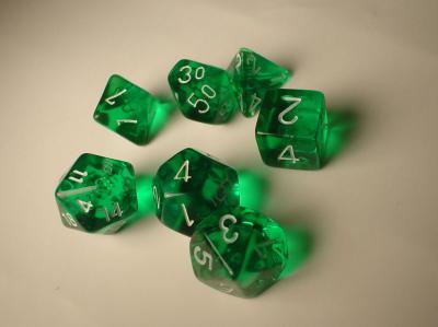 Polyhedral 7-die RPG Set: Translucent, Green / White (Chessex)