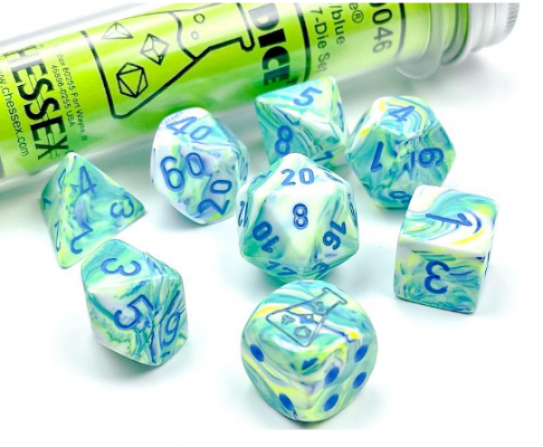 Chessex Lab Dice: Polyhedral 7-Die RPG Set - Festive: Garden / Blue