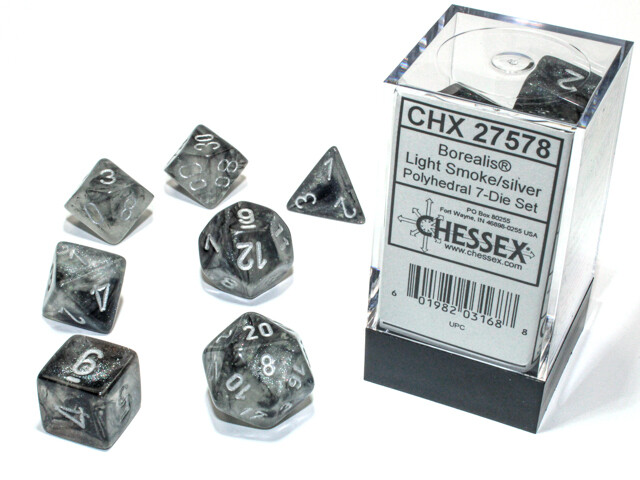 Polyhedral 7-die RPG Set: Borealis Luminary - Light Smoke / Silver (Chessex)
