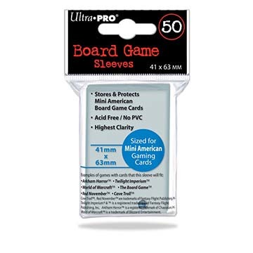 Ultra-Pro Deck Protector Card Sleeves, Board Game Mini American Size (41mm x 63mm), Clear, 50/pk