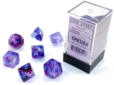 Polyhedral 7-Die RPG Set (Chessex) Nebula: Nocturnal / Blue - Luminary Effect