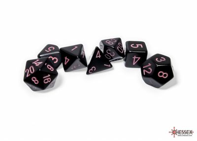 Polyhedral 7-die RPG Set: Opaque, Black / Pink (Chessex)