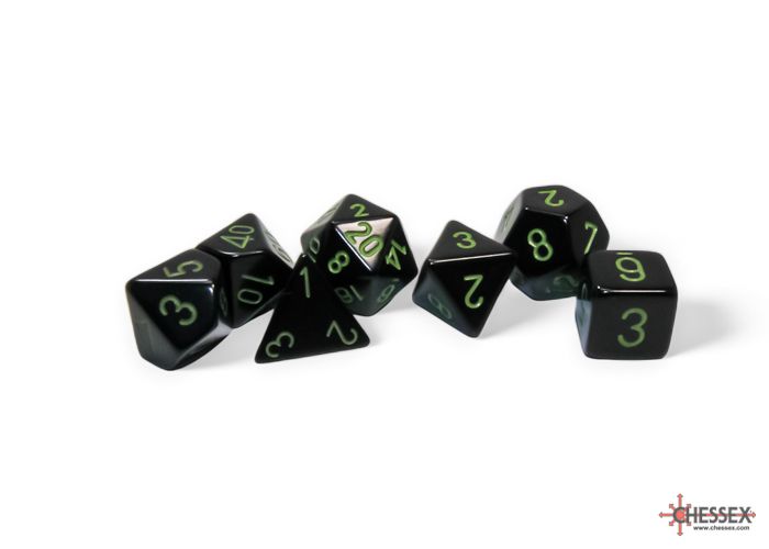 Polyhedral 7-die RPG Set: Opaque, Black / Green (Chessex)