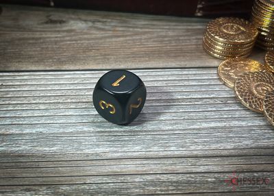 Chessex Dice: d3 16mm Opaque Black / Gold (Single d6 w/ 1-2-3 twice)