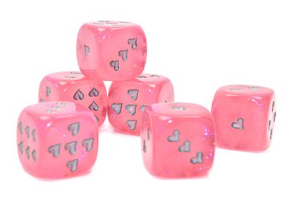 16mm d6 Borealis - Pink / Silver w/ Heart Pips Luminary (Chessex)