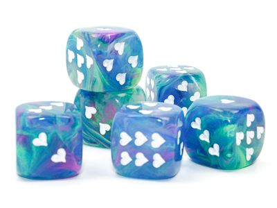 16mm d6 Festive - Waterlily / White w/ Heart Pips (Chessex)