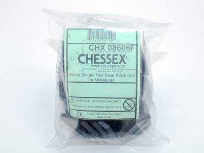Chessex: 25mm Slotted Hex Base Black (50)