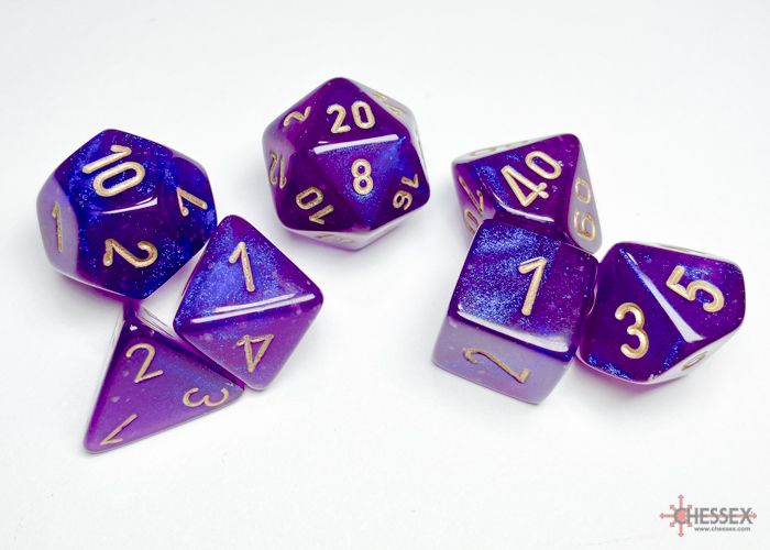 Polyhedral 7-die RPG Set Borealis - Royal Purple / Gold (Chessex)