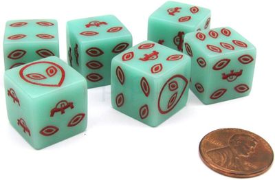 Single Dice: d6 16mm - Glow-in-the-Dark Alien Green / Red