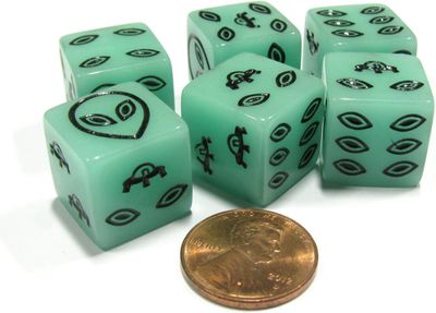 Single Dice: d6 16mm - Glow-in-the-Dark Alien Green / Black