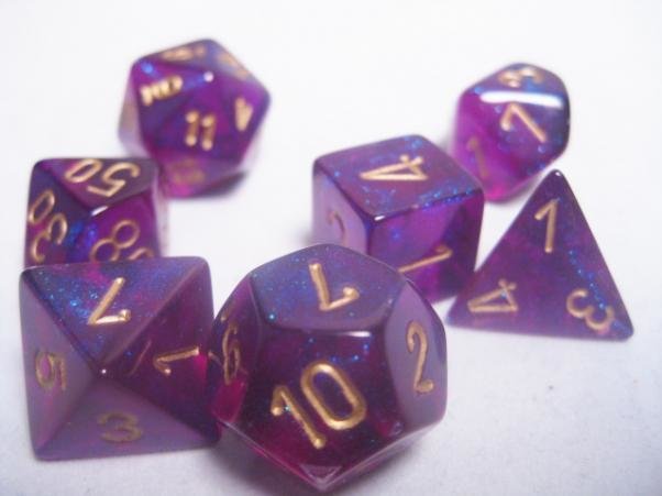 Polyhedral 7-die RPG Set (Chessex) Borealis - Royal Purple / Gold