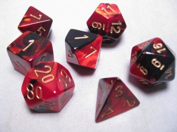 Polyhedral 7-die RPG Set (Chessex), Gemini - Black-Red / Gold