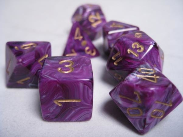Polyhedral 7-die RPG Set (Chessex), Vortex - Purple / Gold