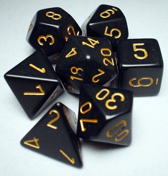 Polyhedral 7-die RPG Set: Opaque, Black / Gold (Chessex)