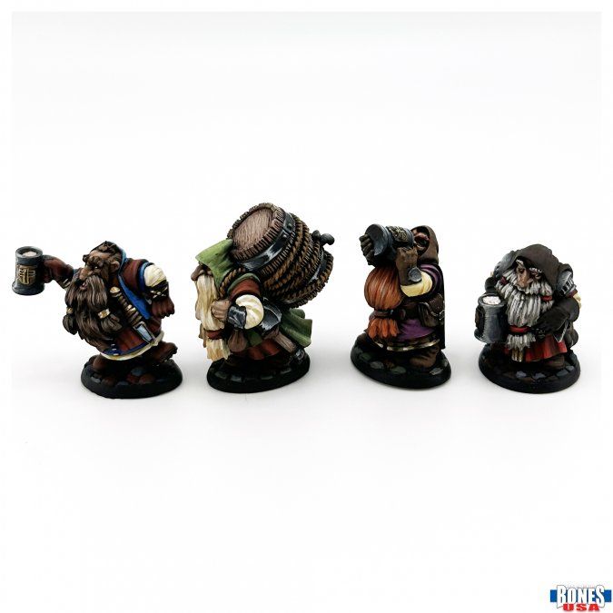 Bones USA Reaper Legends: Townsfolk - Dwarven Brewmeister and Patrons (4)