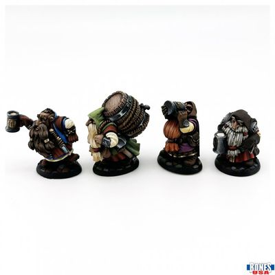 Bones USA Reaper Legends: Townsfolk - Dwarven Brewmeister and Patrons (4)