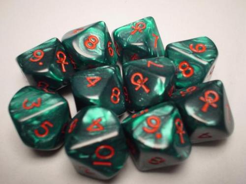 d10 - Ankh Green/Red Pearlized