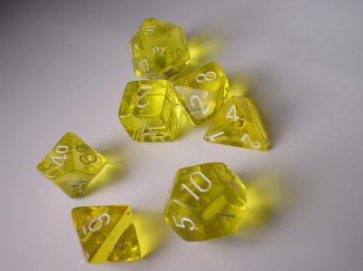 Polyhedral 7-die RPG Set: Translucent, Yellow / White (Chessex)