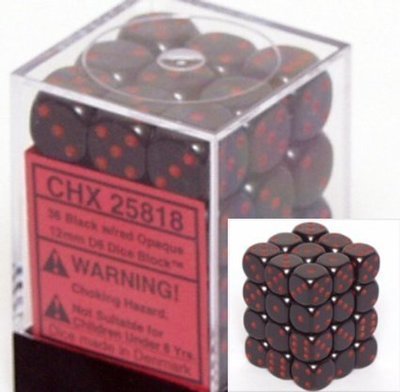 12mm d6 Opaque - Black / Red (36ct / block)
