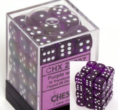 12mm d6 Translucent - Purple / White (36ct / block)