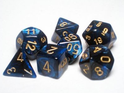 Polyhedral 7-die RPG Set (Chessex), Scarab - Royal Blue / Gold