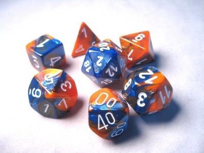 Polyhedral 7-die RPG Set (Chessex), Gemini - Blue-Orange / White