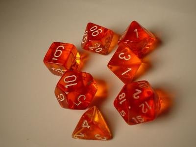 Polyhedral 7-die RPG Set: Translucent, Orange / White (Chessex)