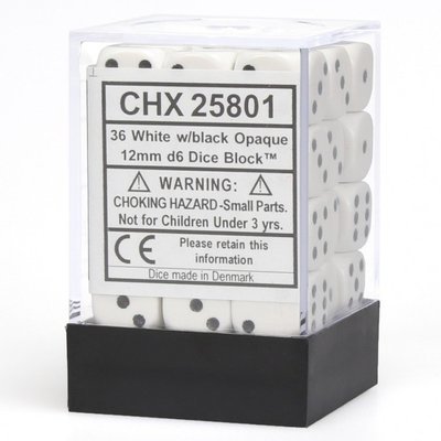 12mm d6 Opaque - White / Black (36ct / block)