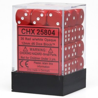 12mm d6 Opaque - Red / White (36ct / block)
