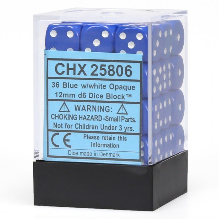 12mm d6 Opaque - Blue / White (36ct / block)