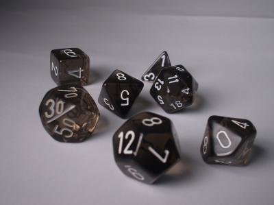 Polyhedral 7-die RPG Set: Translucent, Smoke / White (Chessex)