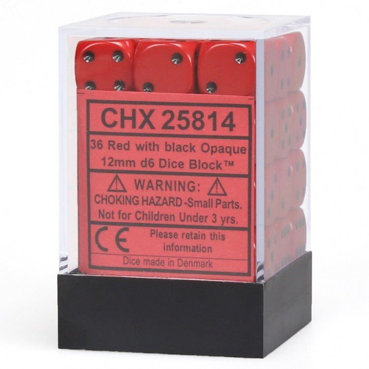 12mm d6 Opaque - Red / Black (36ct / block)