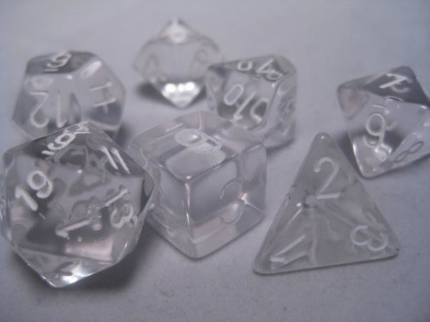 Polyhedral 7-die RPG Set: Translucent, Clear / White (Chessex)