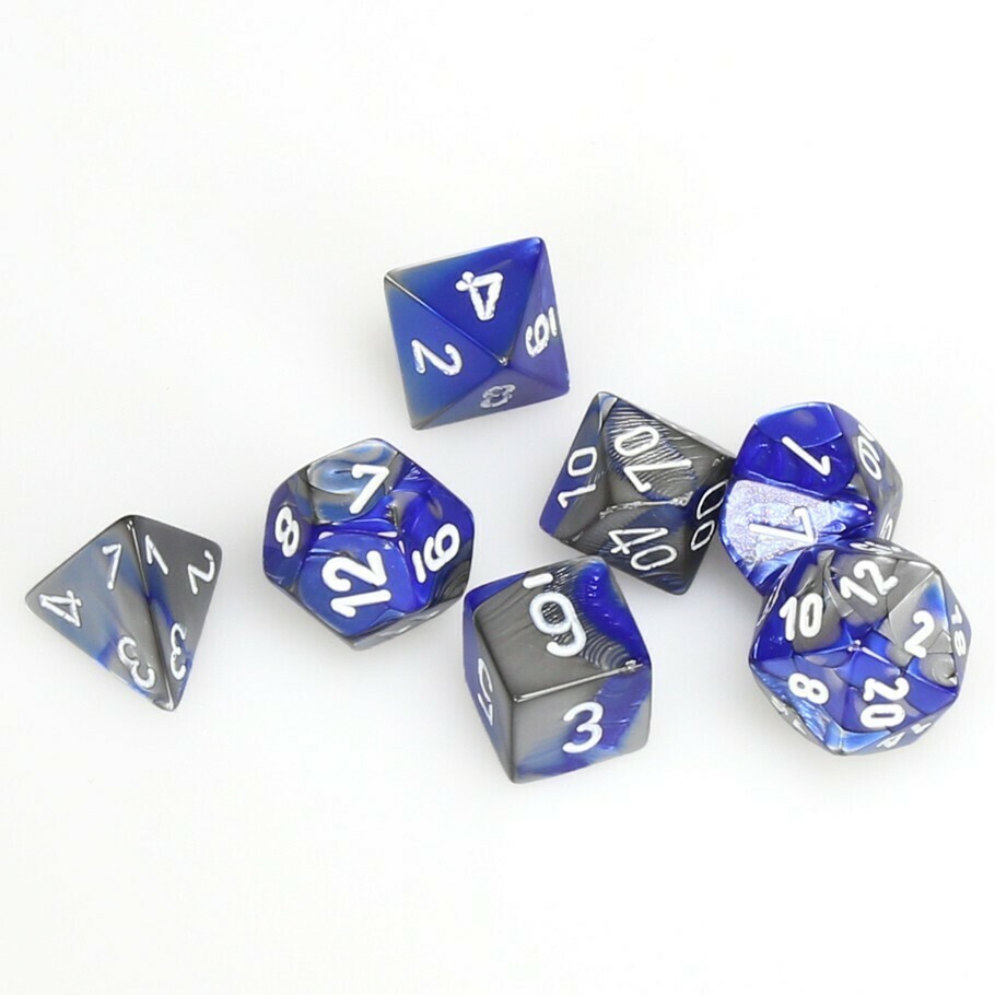 Polyhedral 7-die RPG Set, Gemini - Blue-Steel / White