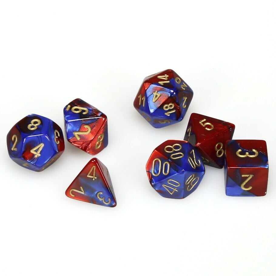 Polyhedral 7-die RPG Set, Gemini - Blue-Red / Gold