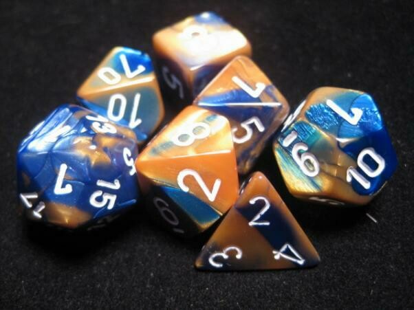 Polyhedral 7-die RPG Set, Gemini - Blue-Gold / White