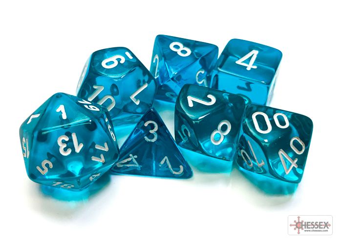 Polyhedral 7-die RPG Set: Translucent - Teal / White (Chessex)