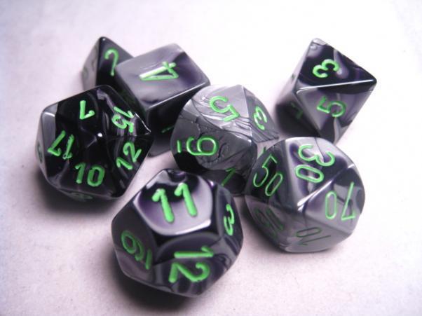 Polyhedral 7-die RPG Set (Chessex), Gemini - Black-Grey / Green